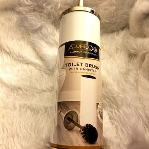 NEW Alumiluxe 2-Piece Toilet Brush & Canister Set WhitePolished Nickel